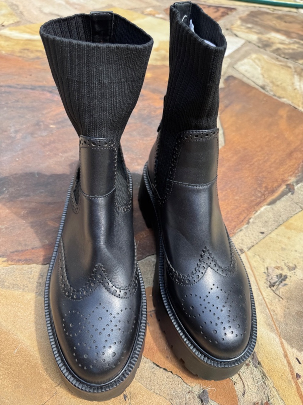 Sam Edelman Elly Black Leather Lug-Sole Sock Boots Size 8.5 - Picture 6 of 12